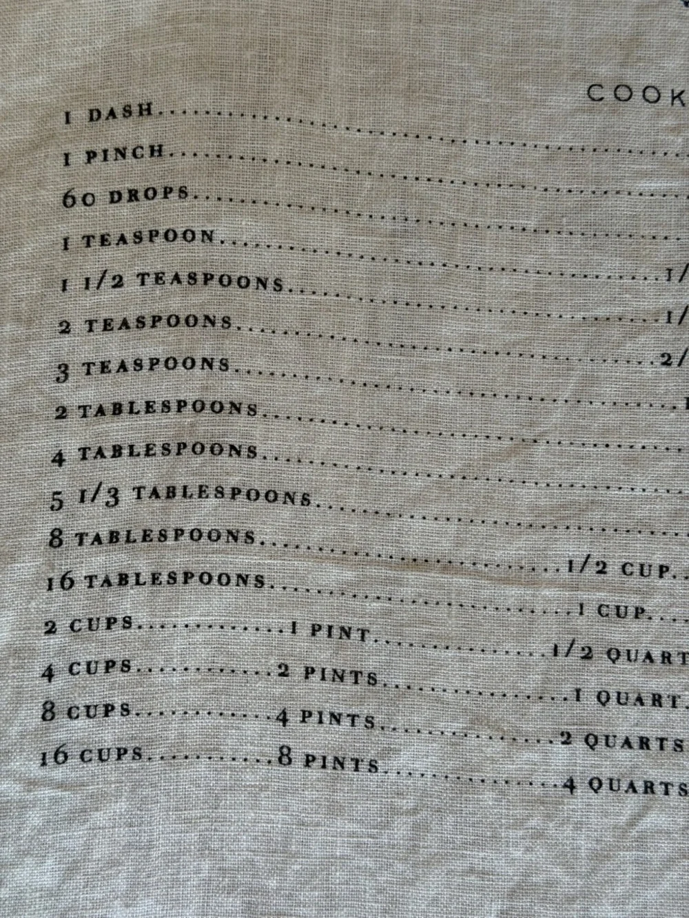 Sir/Madam “Measures” 100% Pure Linen Cooking Conversion Tea Towel NWOT